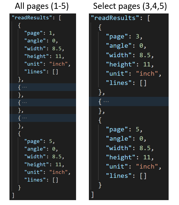 Screenshot that shows the layout model selected pages output.