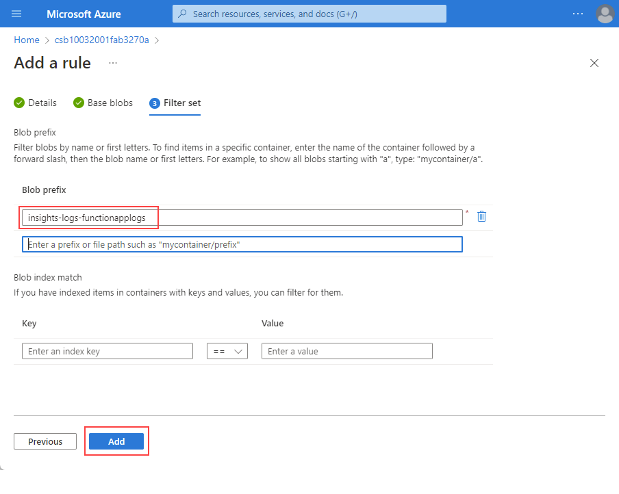 A screenshot showing the filters tab for adding a lifecycle rule.