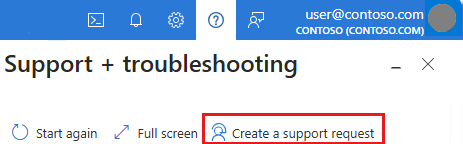 Screenshot of the Help menu with Create a support request link.
