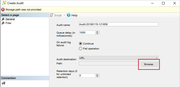 Screenshot showing how to Browse Azure Storage.