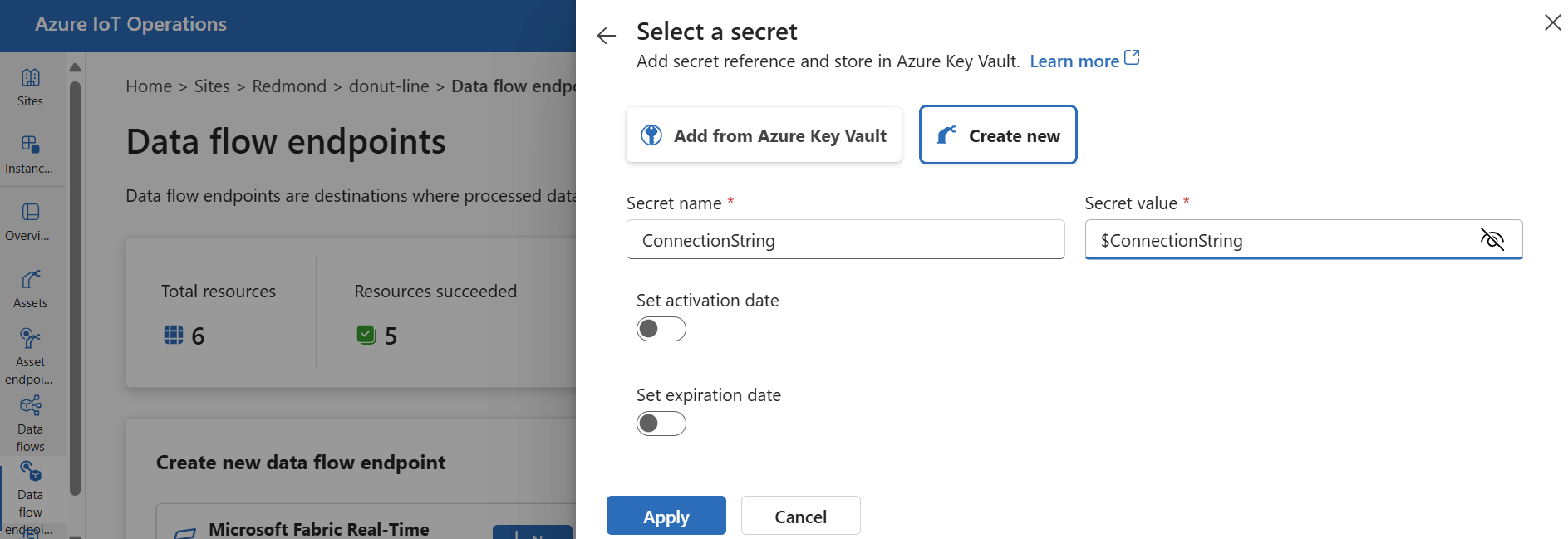 Screenshot to create a username reference in Azure Key Vault.