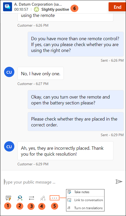 Screenshot of the communication panel interface that's available for service representatives.