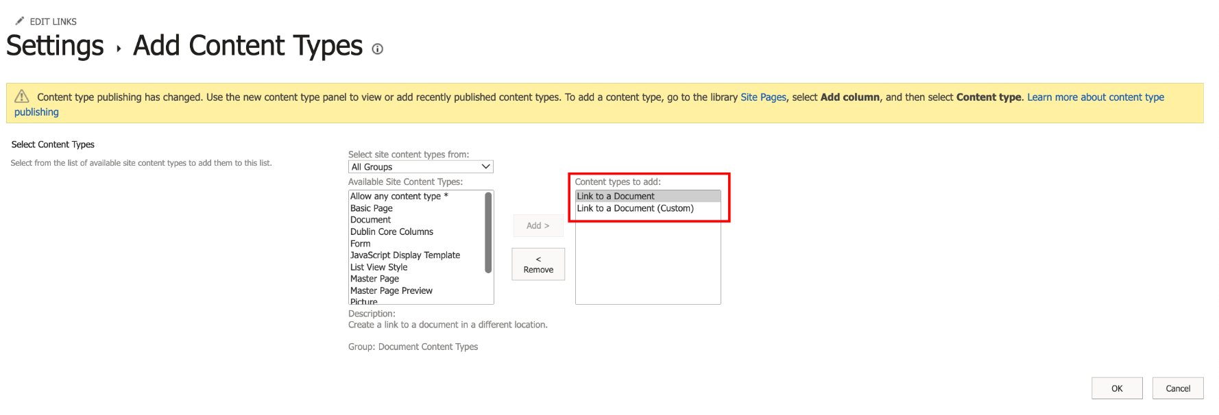 Adding Link to a Document to a library