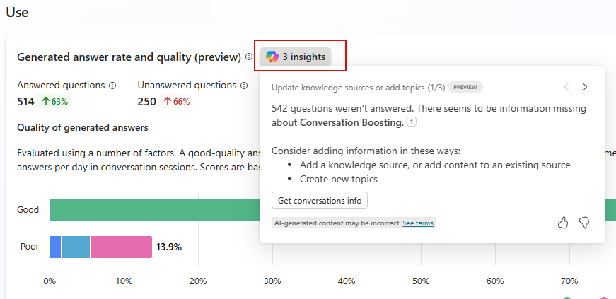 Screenshot showing location of the insights button.