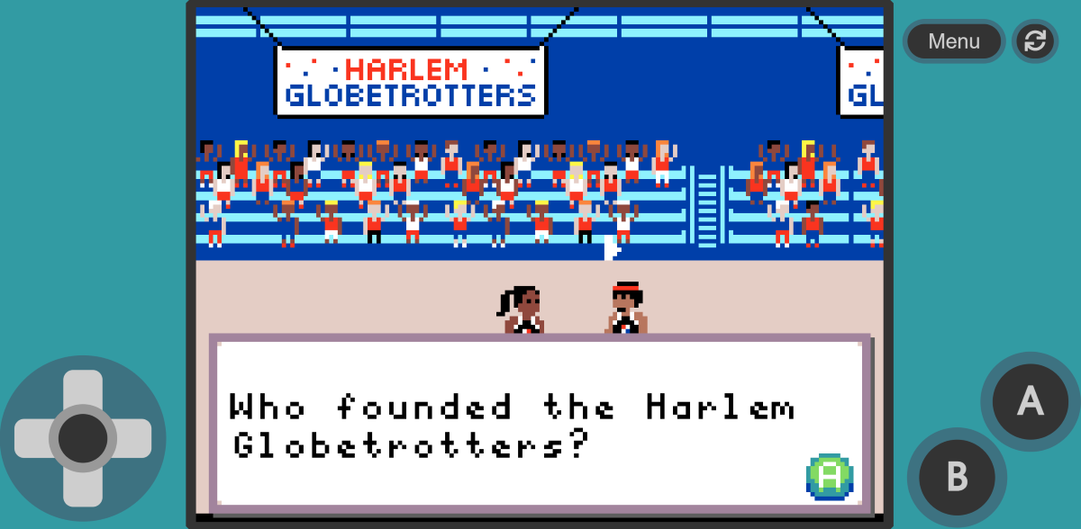 Screenshot of Harlem codetrotters trivia question.