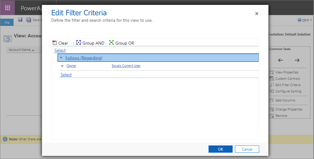 Update or clear the filter criteria.